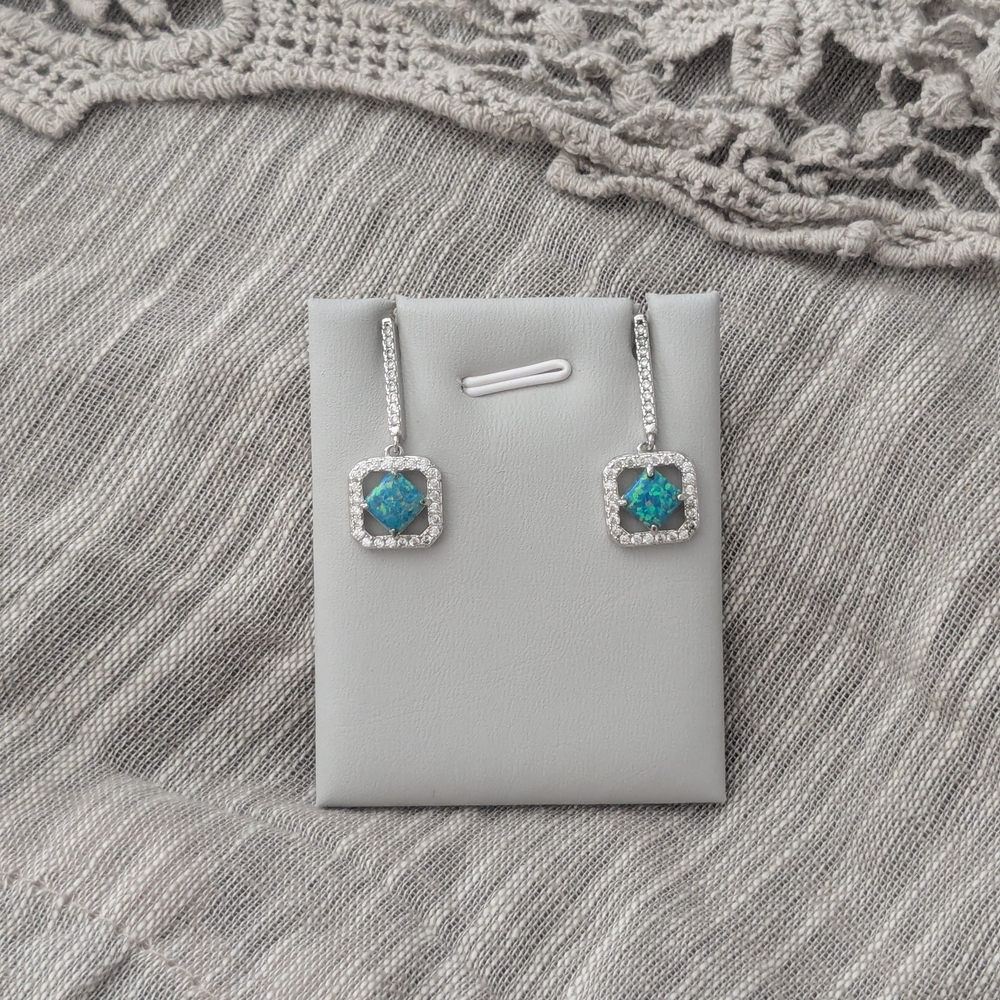 Elegant Silver and Baby Blue Fire Opal Drop Earrings
